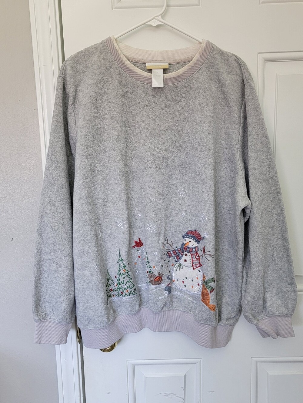 Alfred Dunner Classic Sweatshirt 3X Gray Crewneck Embroidered Christmas Snowman
